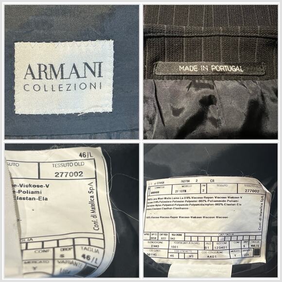 Armani Collezioni Mens 46L 36x31 Black Stripe Designer Suit Stretch 3/2 Roll - Picture 16 of 16